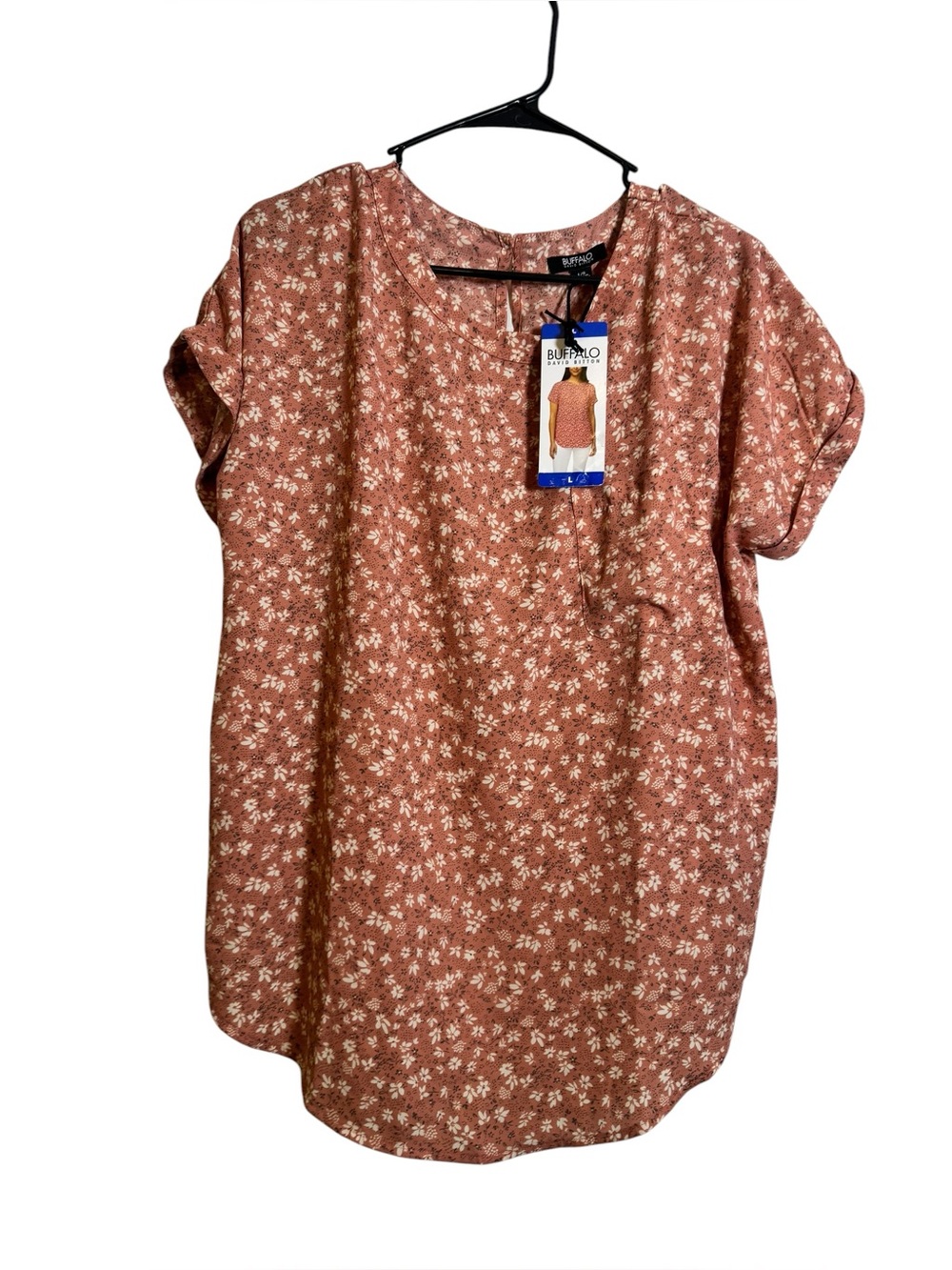 Buffalo David Bitton Rust Floral Scoop Neck Short Sleeve Tunic sz L
